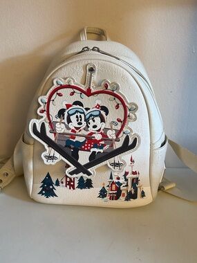 DISNEY Loungefly Mini Backpack - MICKEY & MINNIE HOLIDAY 2021 SKI LODGE w/CASTLE